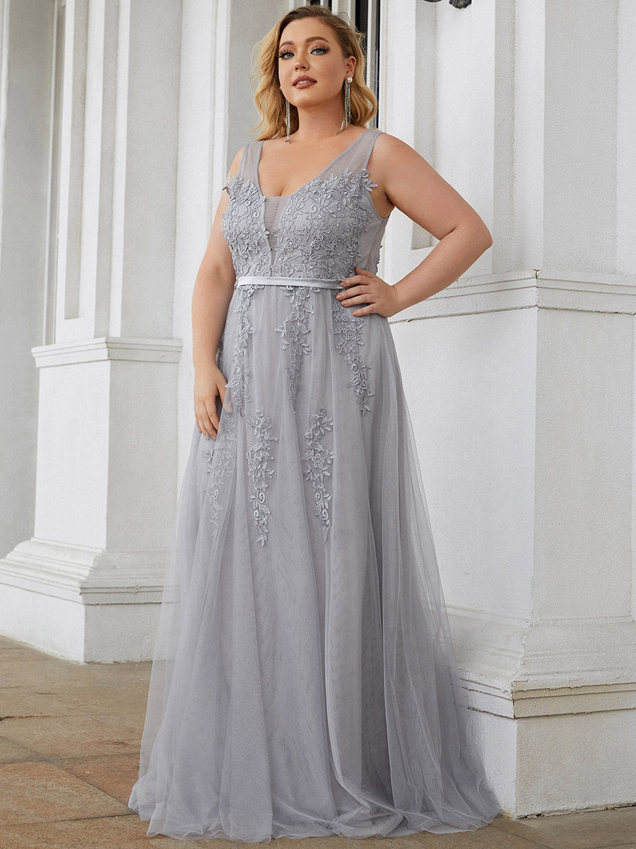 Color=Grey | Women's Fashion Sleeveless Wholesale Plus Size Party Dresses-Grey 1