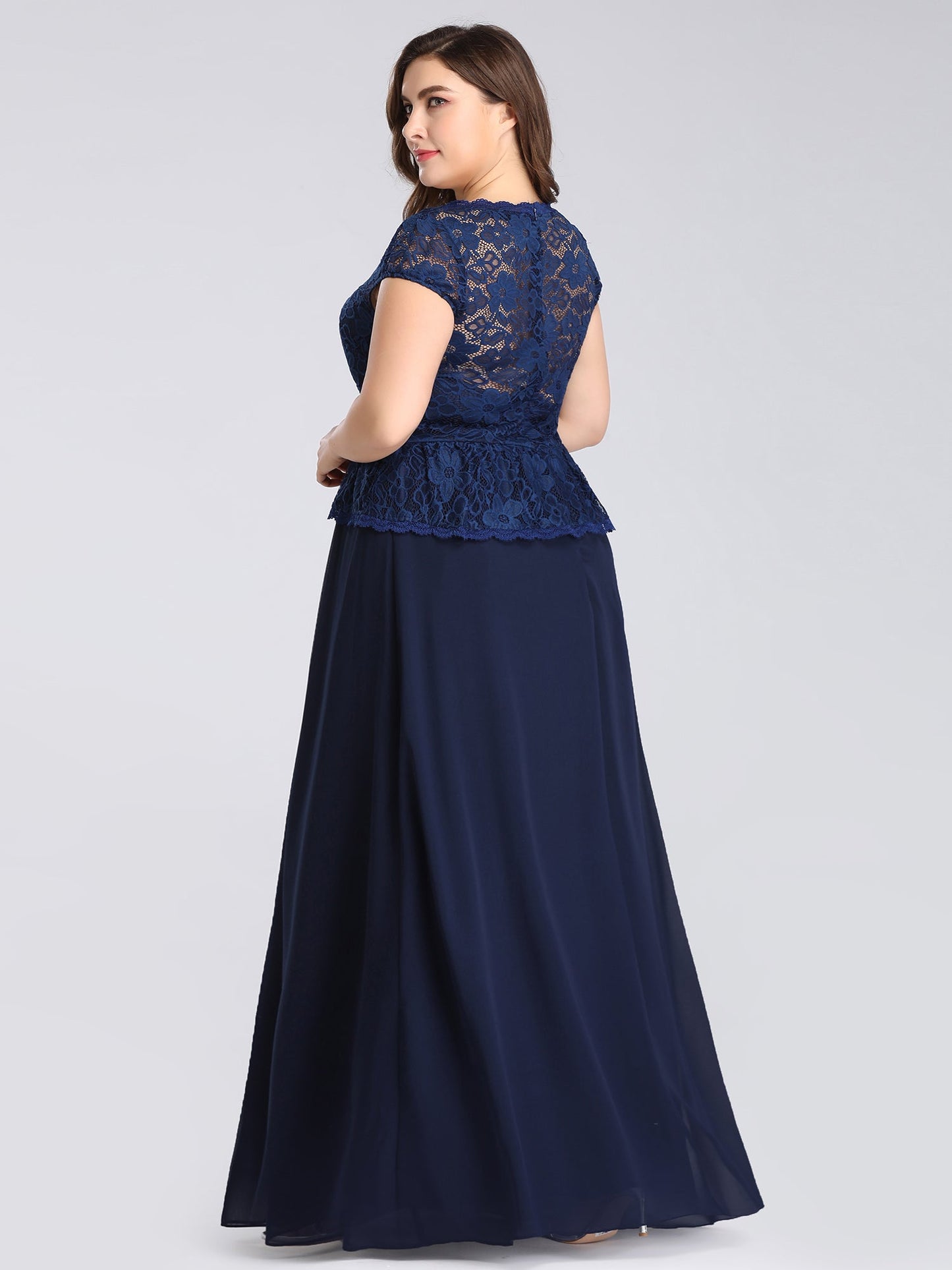 Plus Size Elegant Lace V-Necklinen Evening Dresses EP07672
