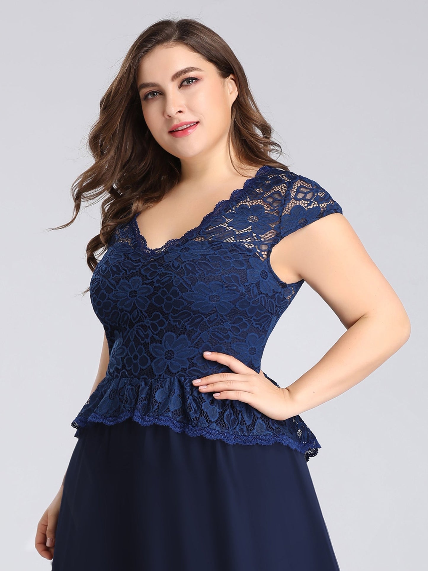 Plus Size Elegant Lace V-Necklinen Evening Dresses EP07672