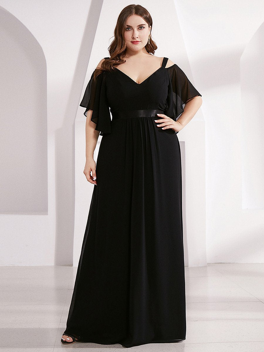 Color=Black | Plus Size Women'S A-Line Off Shoulder Floor Length Bridesmaid Dresses Ep07871-Black 1