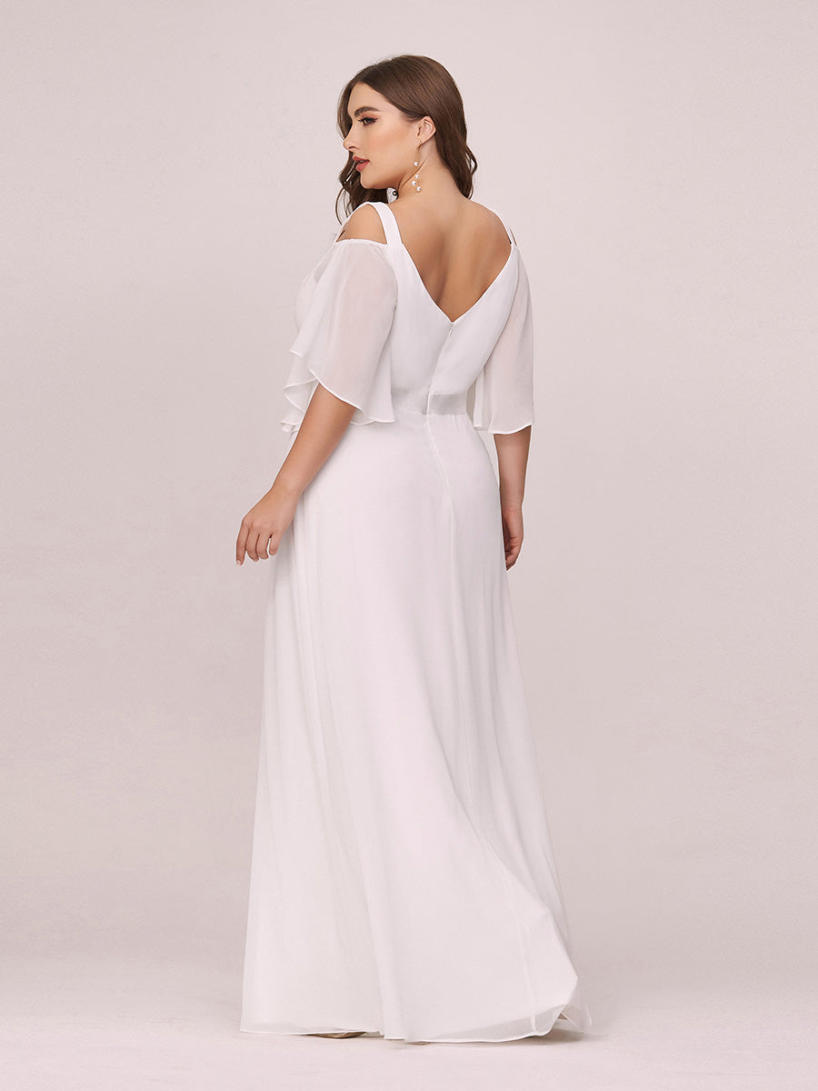 Cold Shoulder Chiffon Wholesale Bridesmaid Dress with Ruffle Sleeves