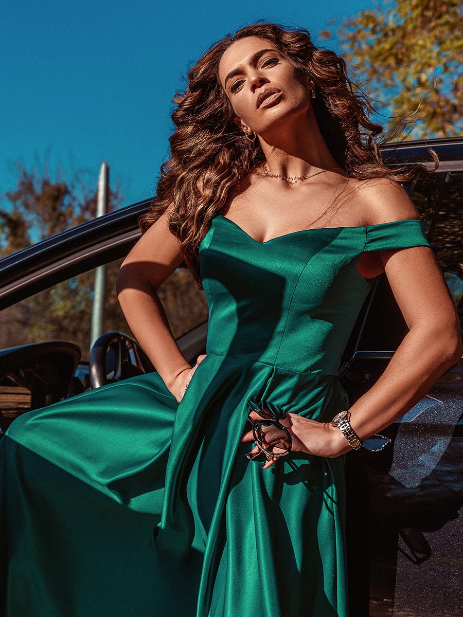 A-Line Off Shoulder Maxi Long Wholesale Prom Dresses