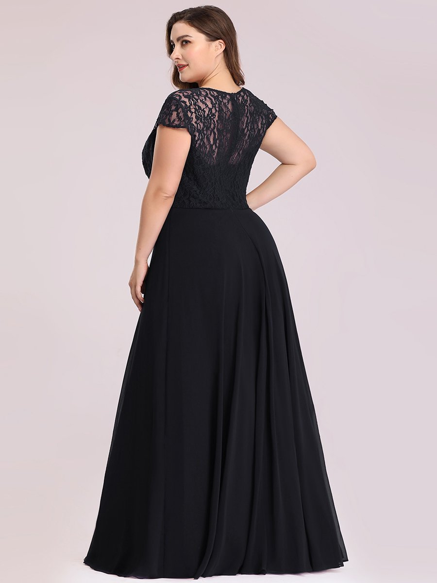 Plus Size Sweetheart Cap Sleeve Floral Lace Wedding Guest Dress