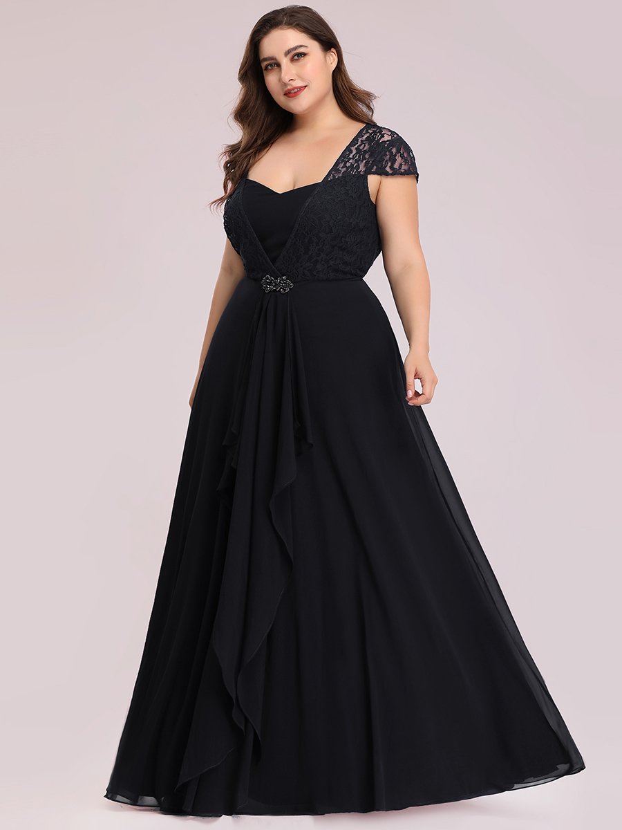 Plus Size Sweetheart Cap Sleeve Floral Lace Wedding Guest Dress