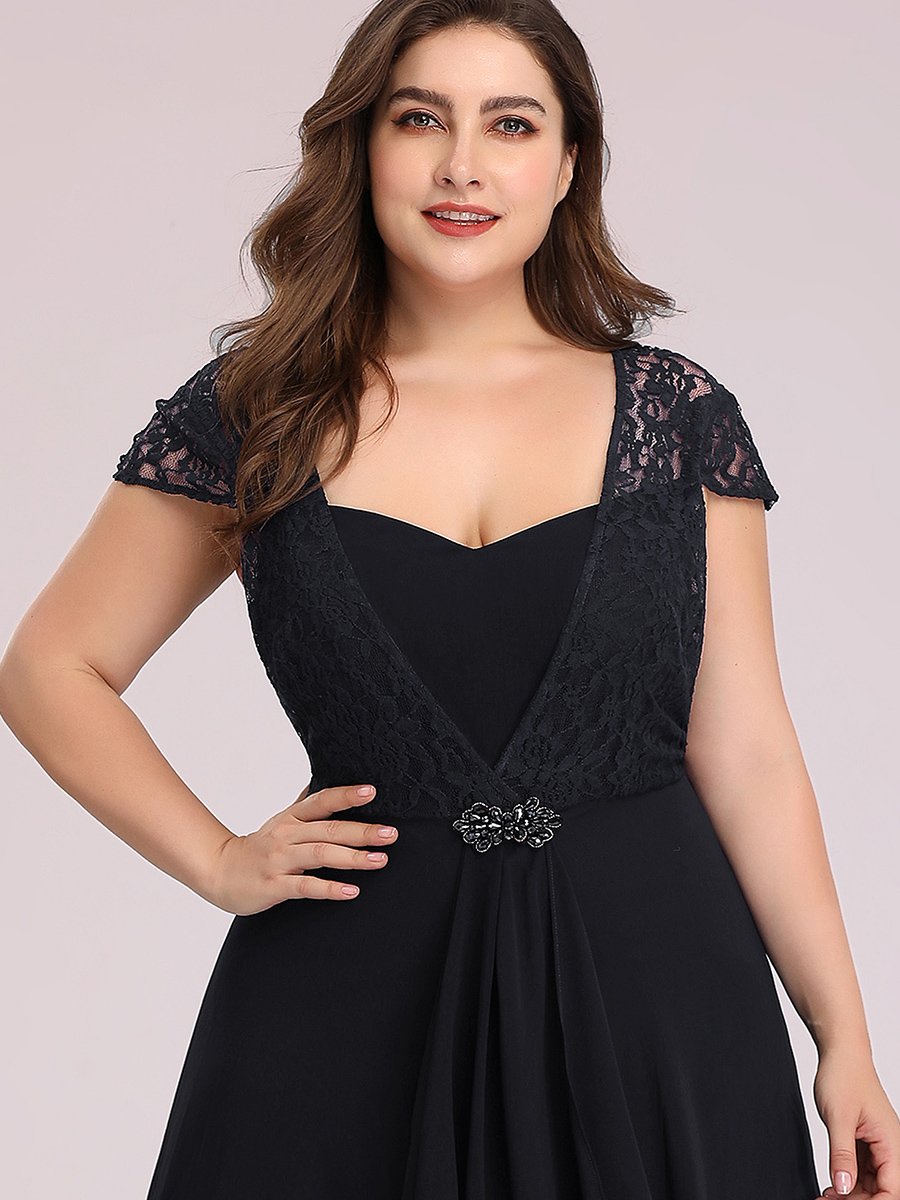 Plus Size Sweetheart Cap Sleeve Floral Lace Wedding Guest Dress