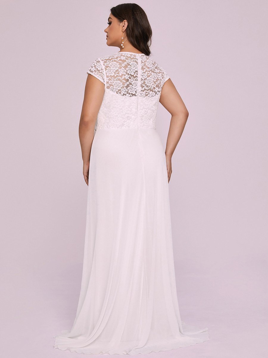 Plus Size Sweetheart Cap Sleeve Floral Lace Wedding Guest Dress