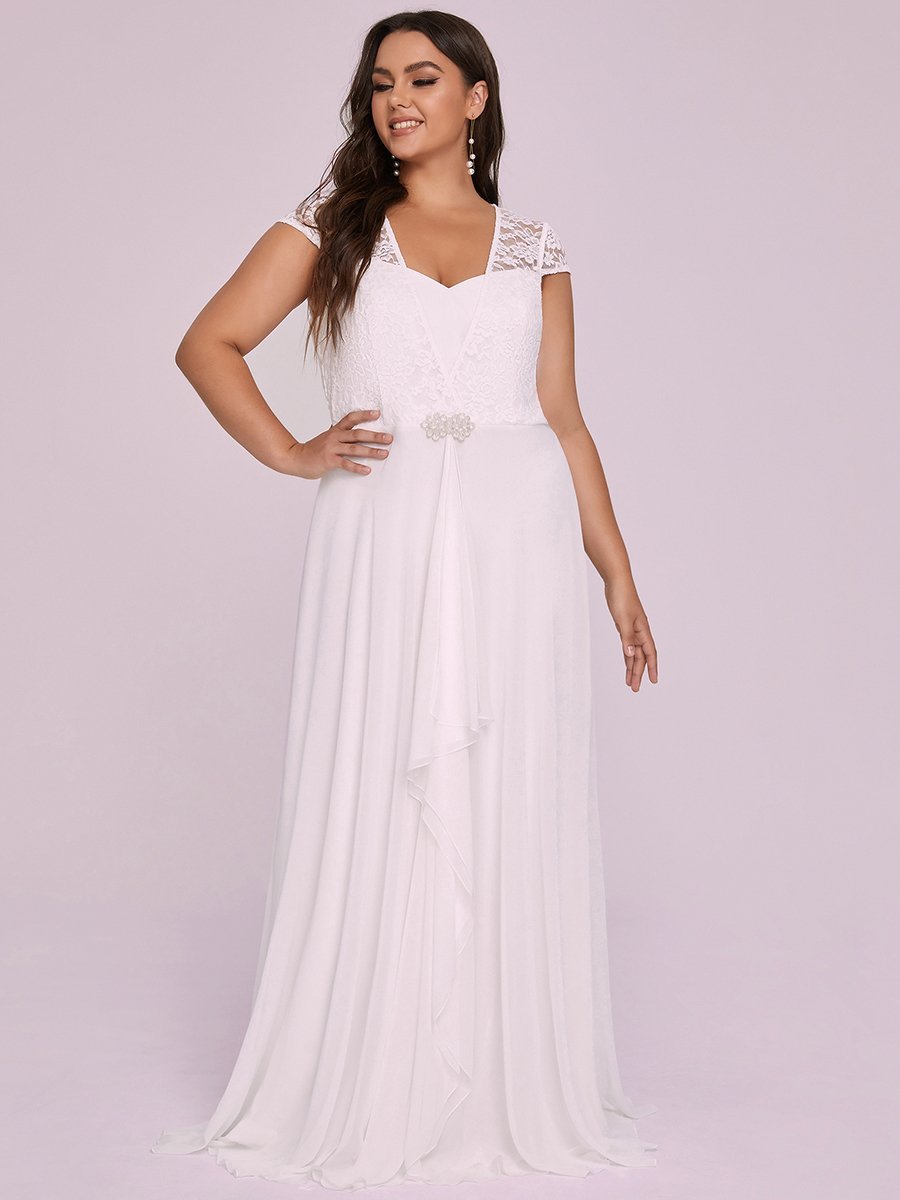 Plus Size Sweetheart Cap Sleeve Floral Lace Wedding Guest Dress