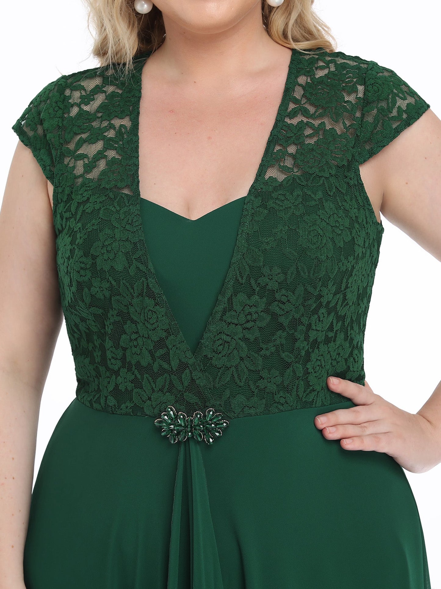 Plus Size Sweetheart Cap Sleeve Floral Lace Wedding Guest Dress
