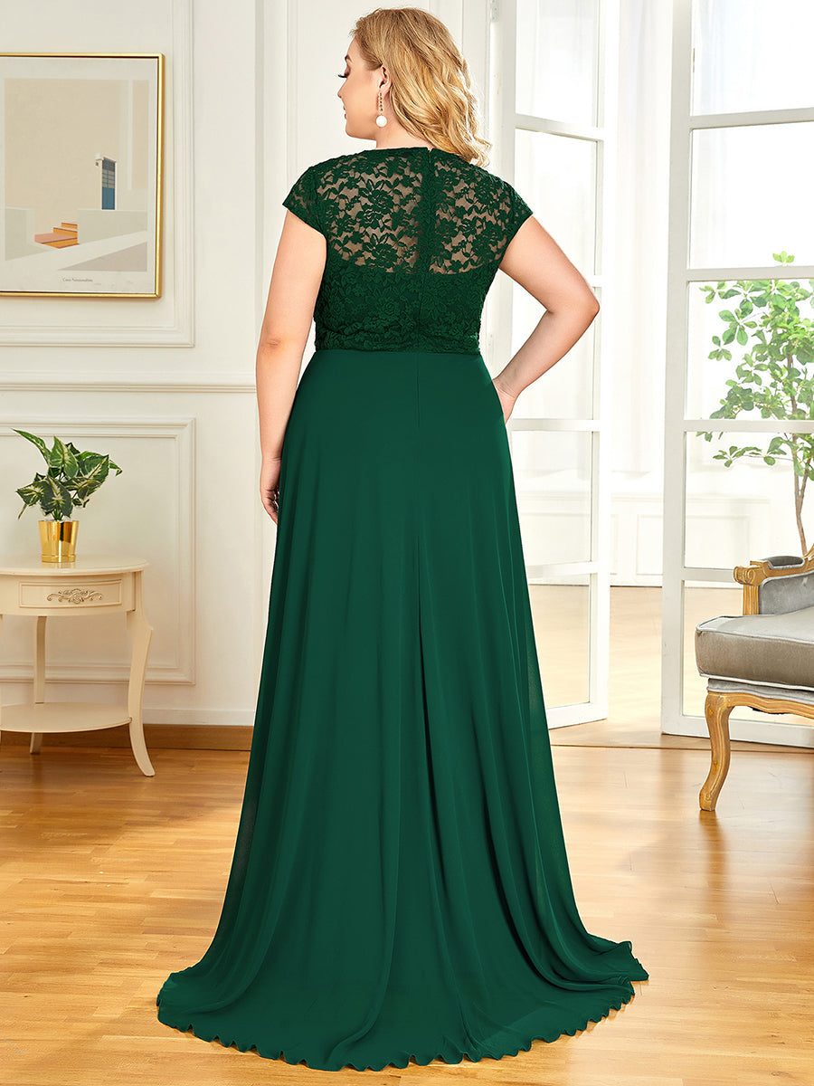 Plus Size Sweetheart Cap Sleeve Floral Lace Wedding Guest Dress