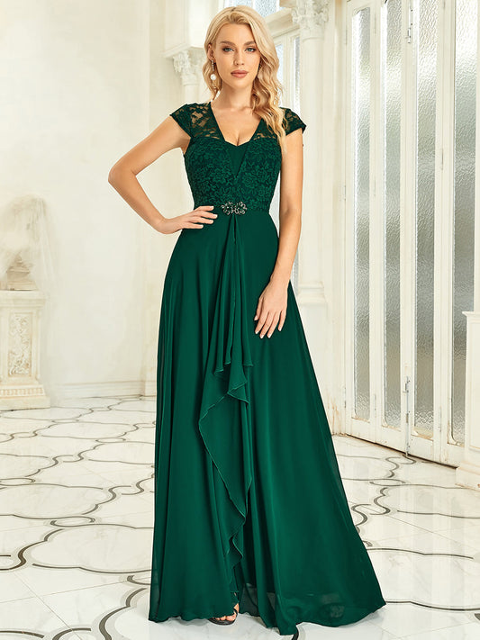 Color=Dark Green | Sweetheart Floral Lace Wholesale Wedding Guest Dress-Dark Green 1