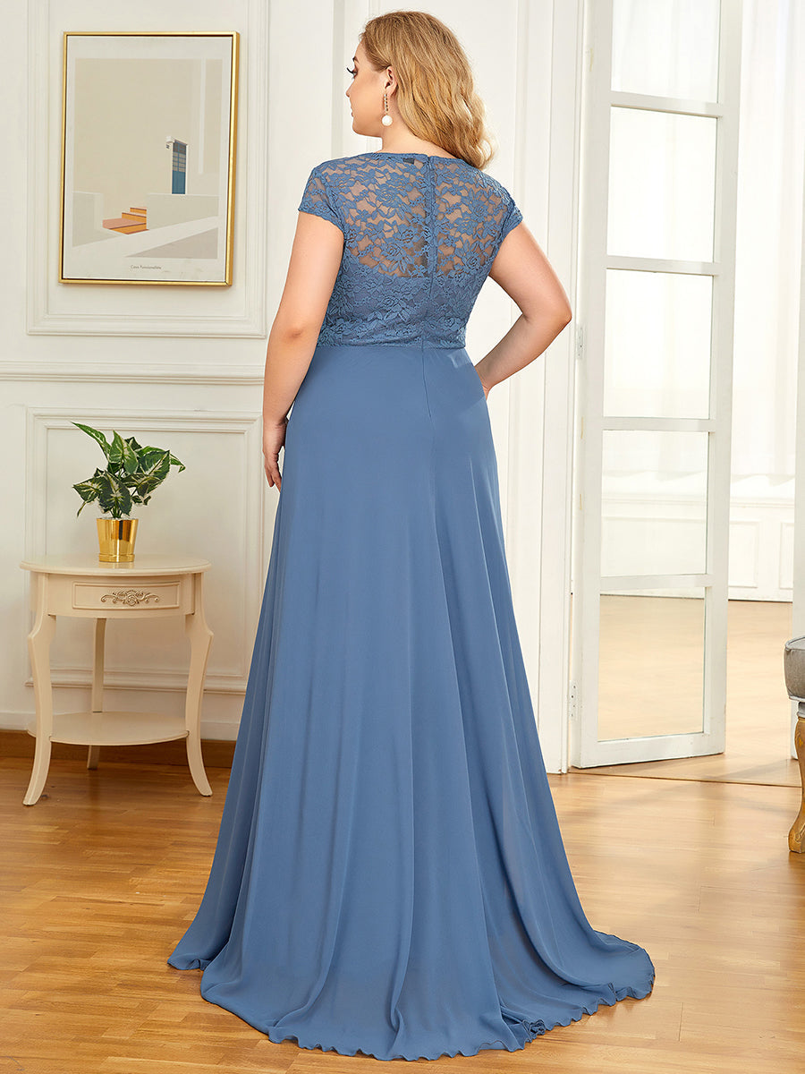 Plus Size Sweetheart Cap Sleeve Floral Lace Wedding Guest Dress
