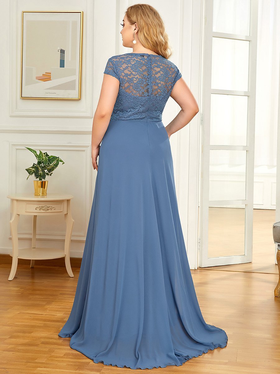 Plus Size Sweetheart Cap Sleeve Floral Lace Wedding Guest Dress