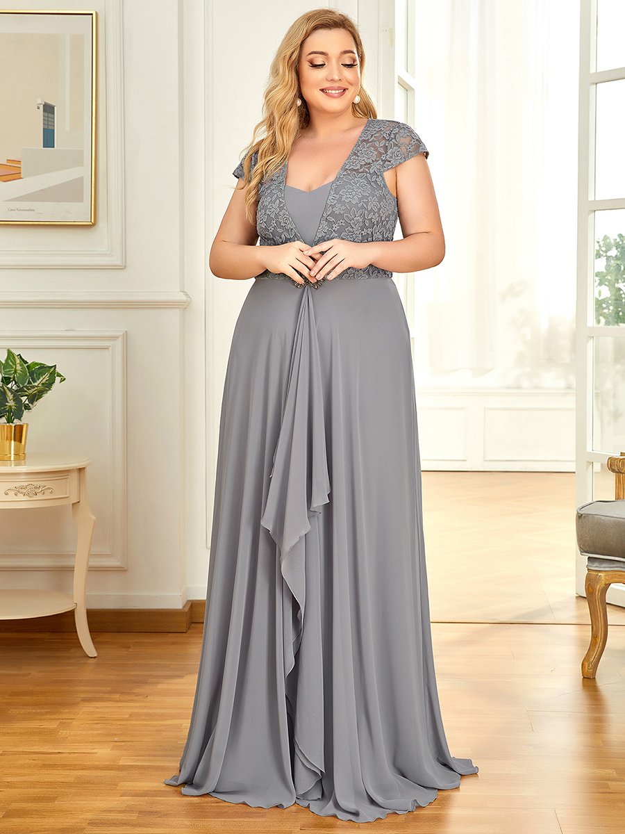 Plus Size Sweetheart Cap Sleeve Floral Lace Wedding Guest Dress