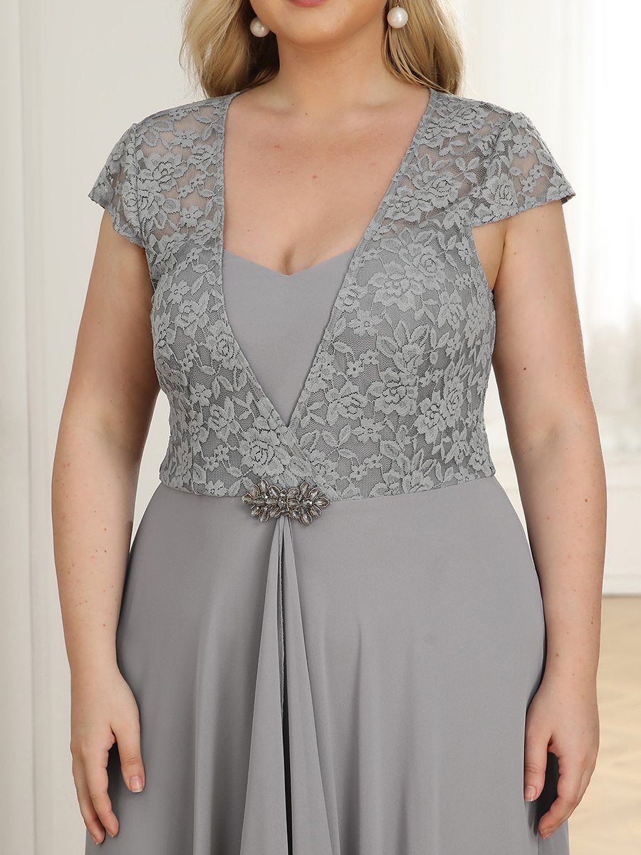 Plus Size Sweetheart Cap Sleeve Floral Lace Wedding Guest Dress