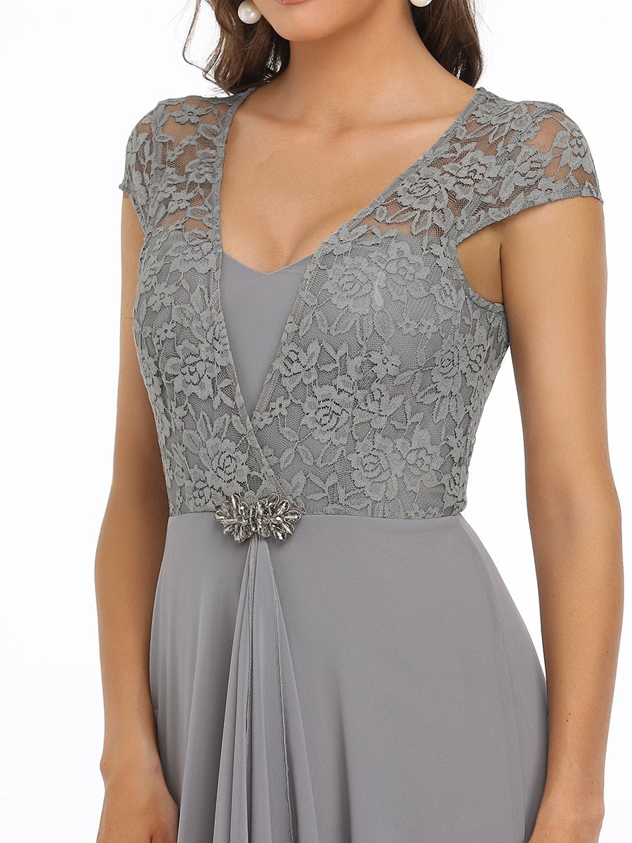 Sweetheart Elegant Wholesale Chiffon Bridemaid Dress With Lace Cap Sleeves