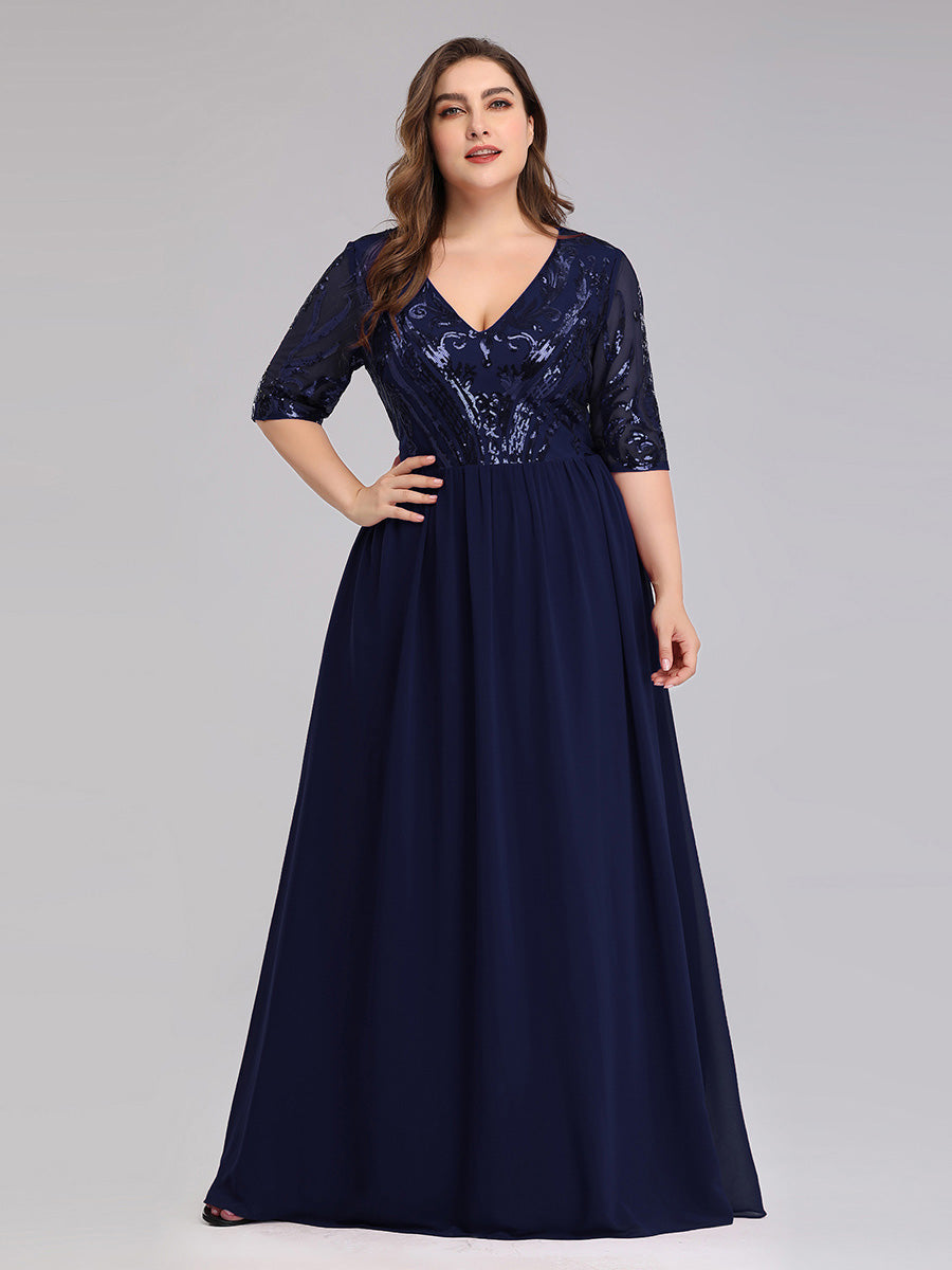 Color=Navy Blue | Mother Of Bride/Groom Dresses With Half Sleeve Ep07992-Navy Blue 1