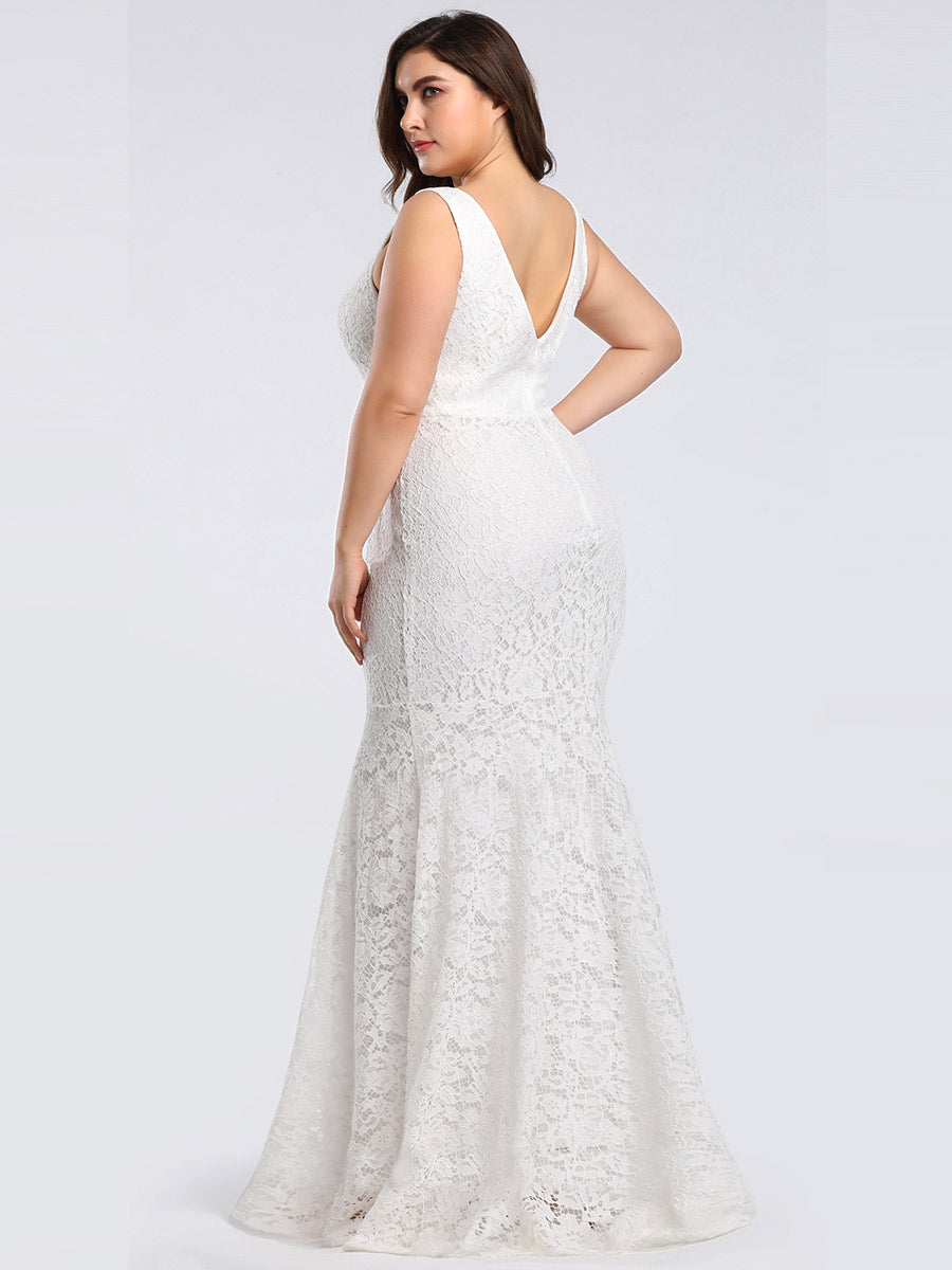 Sexy V-neck Fitted Lace Mermaid Wholesale Plus Size Evening Dress