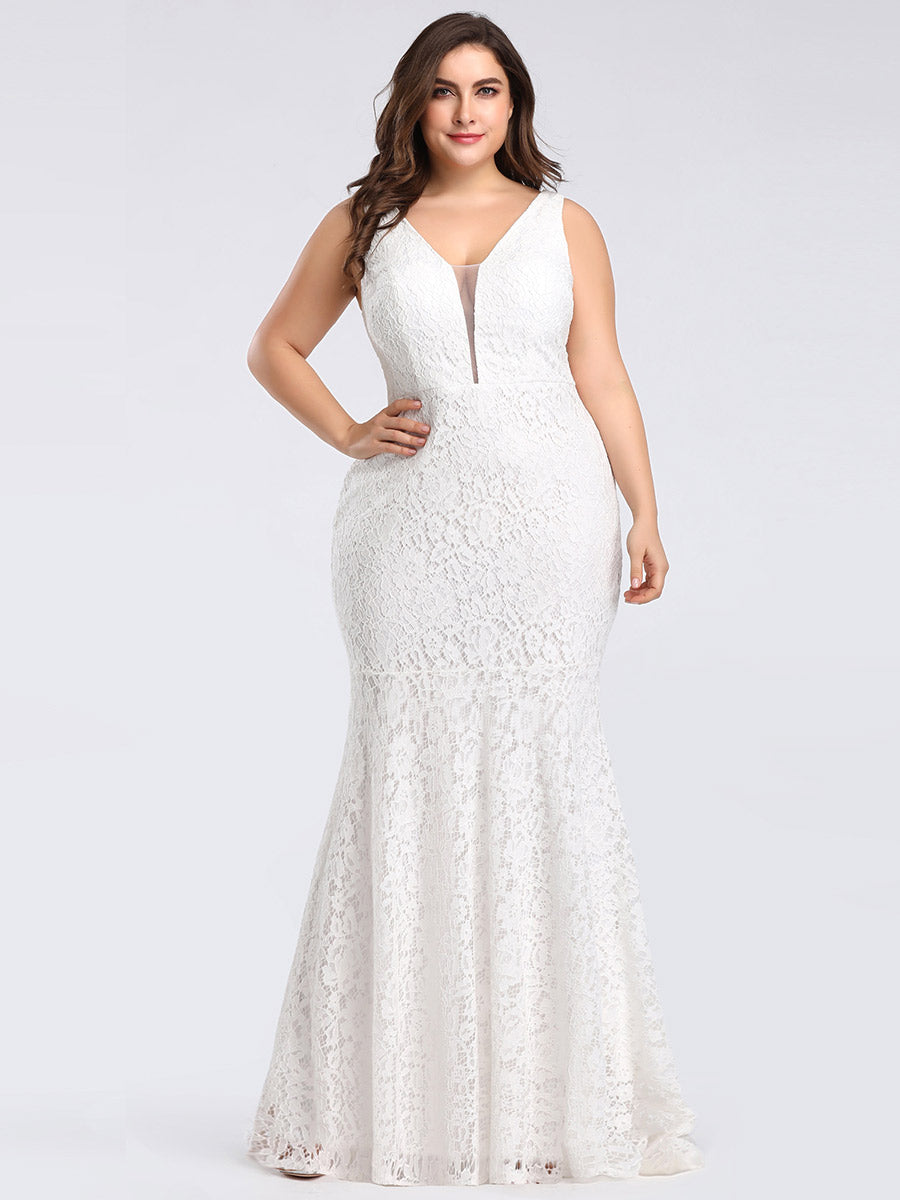 Sexy V-neck Fitted Lace Mermaid Wholesale Plus Size Evening Dress