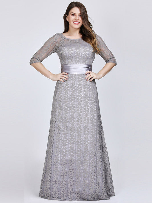 Color=Grey | Plus Size Women'S Elegant Half Sleeve Long Evening Dresses Ep08878-Grey 1