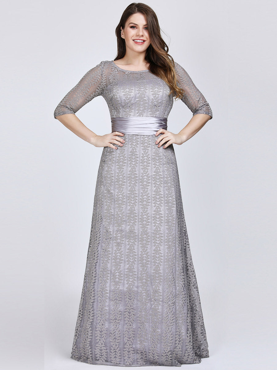 Color=Grey | Plus Size Women'S Elegant Half Sleeve Long Evening Dresses Ep08878-Grey 6