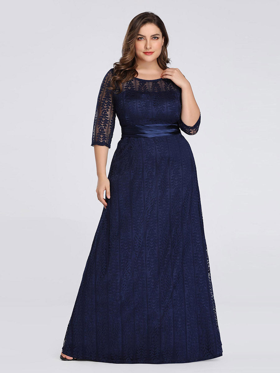 Color=Navy Blue | Plus Size Women'S Elegant Half Sleeve Long Evening Dresses Ep08878-Navy Blue 6
