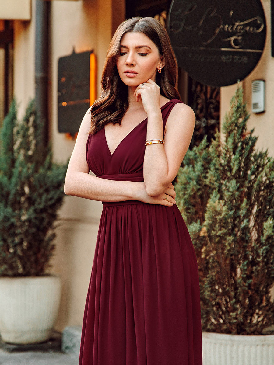 Elegant Double V-Neck Maxi Long Wholesale Bridesmaid Dresses