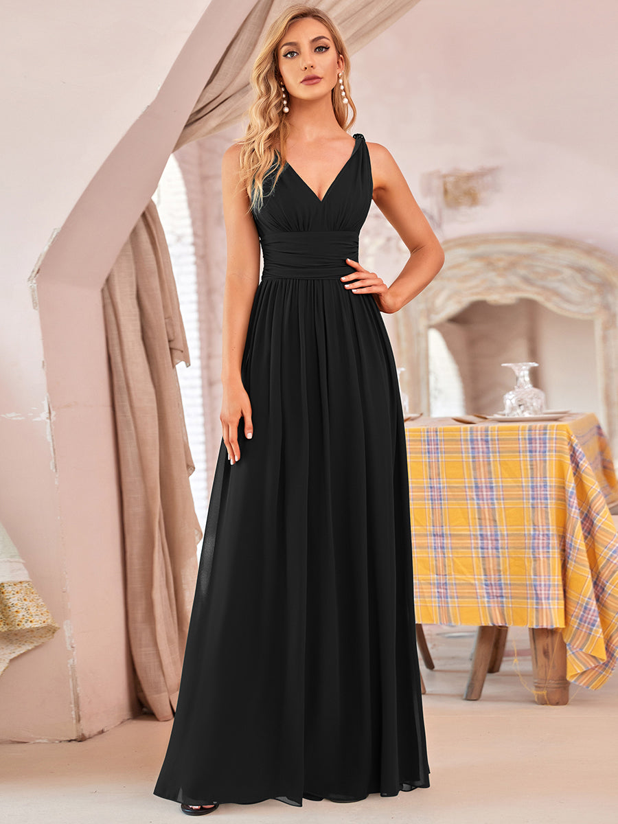 Elegant Double V-Neck Maxi Long Wholesale Bridesmaid Dresses