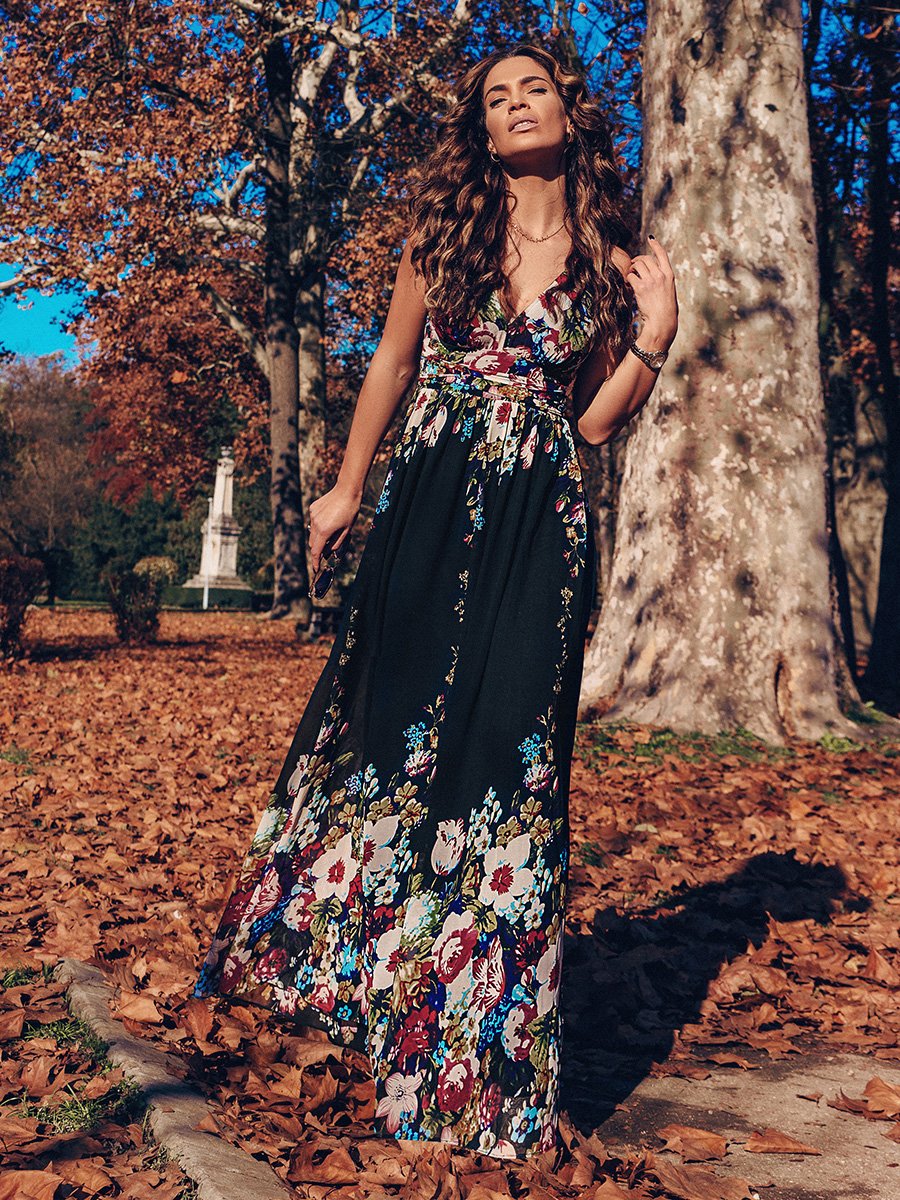 Double V-Neck Elegant Maxi Long Wholesale Evening Dresses