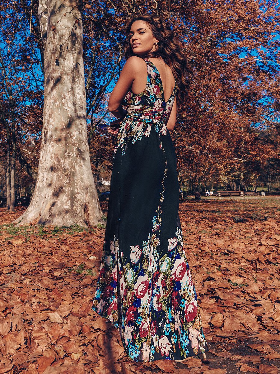Double V-Neck Elegant Maxi Long Wholesale Evening Dresses
