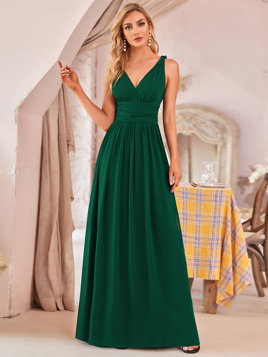 Elegant Double V-Neck Maxi Long Wholesale Bridesmaid Dresses