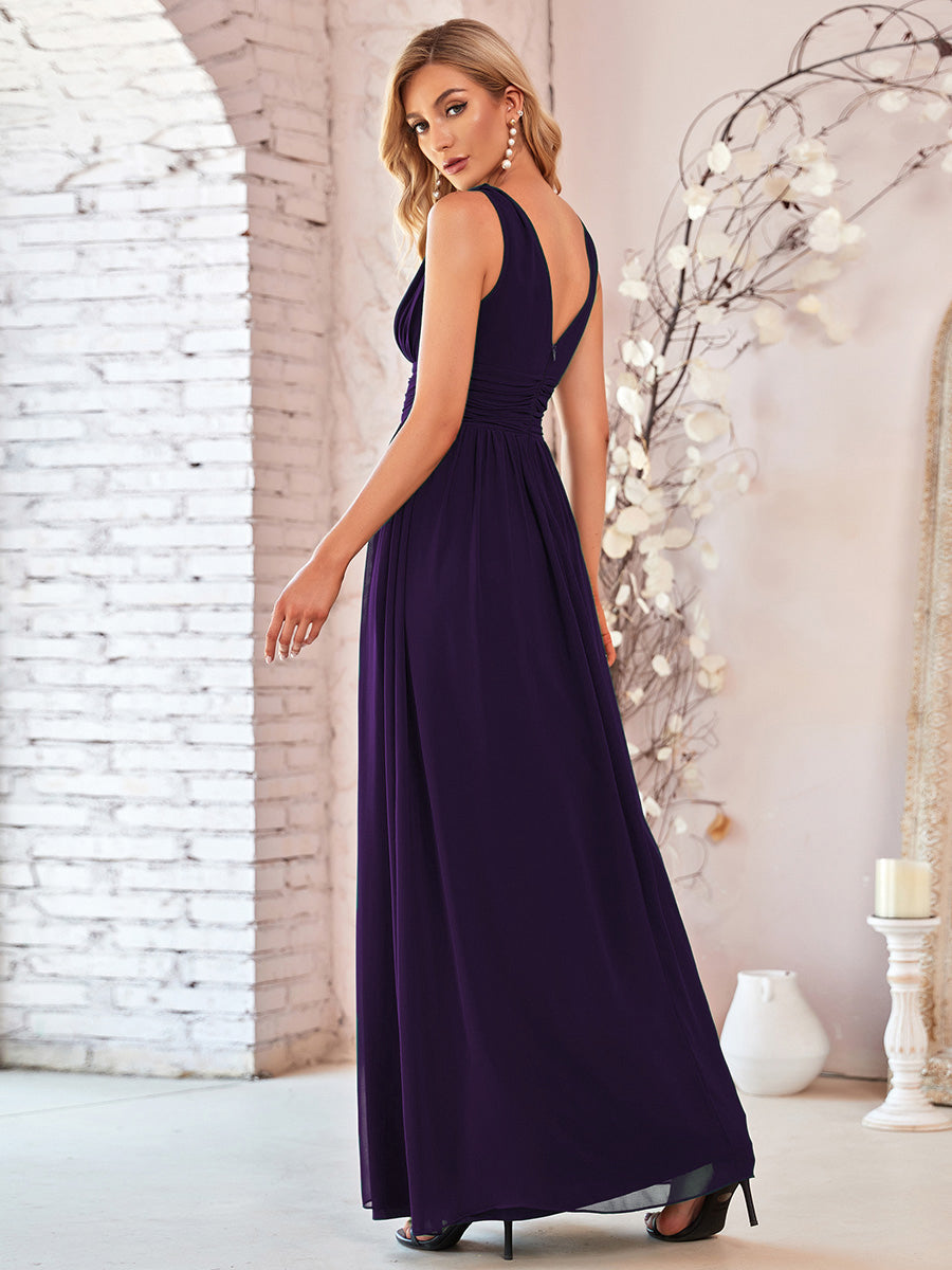 Elegant Double V-Neck Maxi Long Wholesale Bridesmaid Dresses