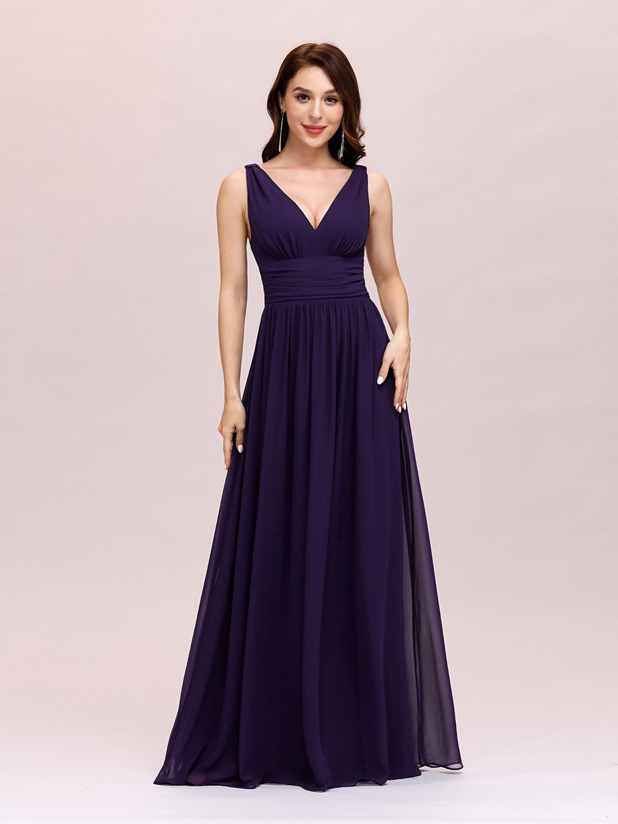Color=Dark Purple | Double V-Neck Elegant Maxi Long Wholesale Evening Dresses-Dark Purple 1