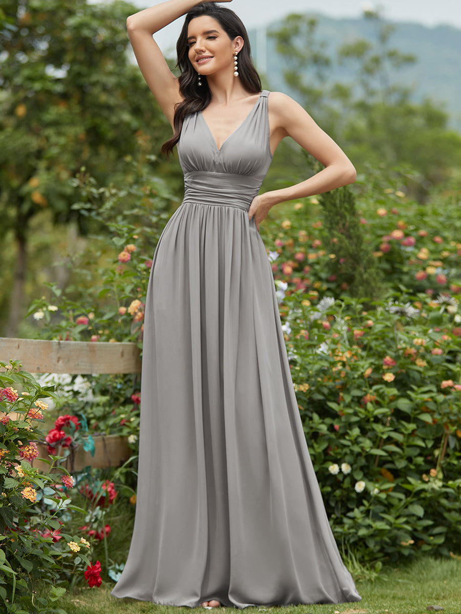 Elegant Double V-Neck Maxi Long Wholesale Bridesmaid Dresses