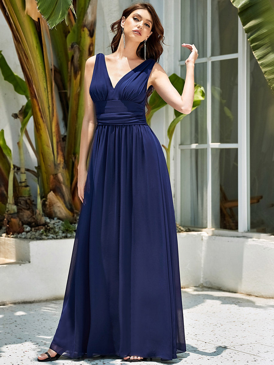 Elegant Double V-Neck Maxi Long Wholesale Bridesmaid Dresses