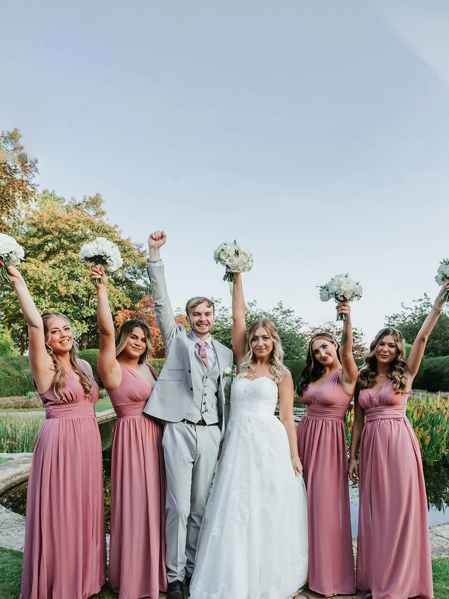 Elegant Double V-Neck Maxi Long Wholesale Bridesmaid Dresses