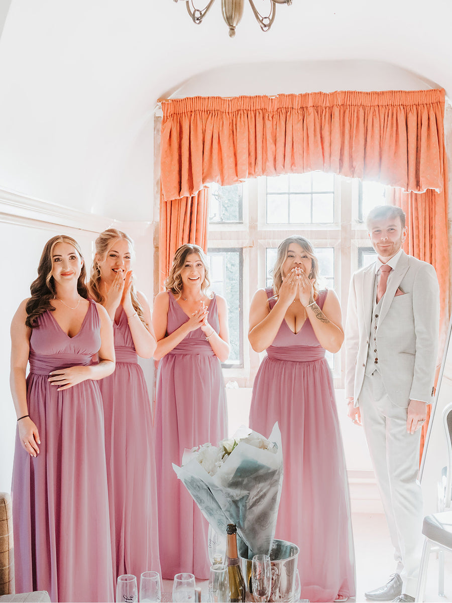 Elegant Double V-Neck Maxi Long Wholesale Bridesmaid Dresses