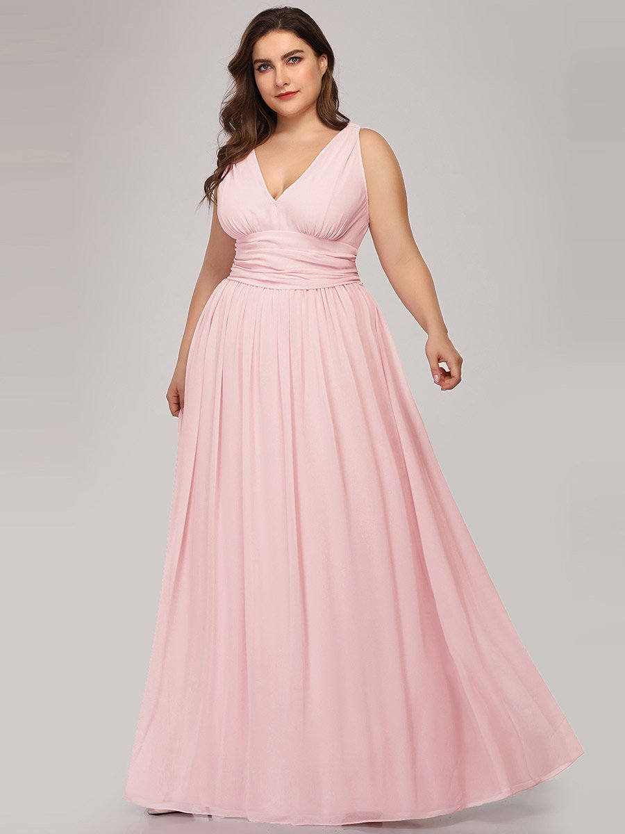 Double V-Neck Maxi Long Wholesale Plus Size Evening Dresses