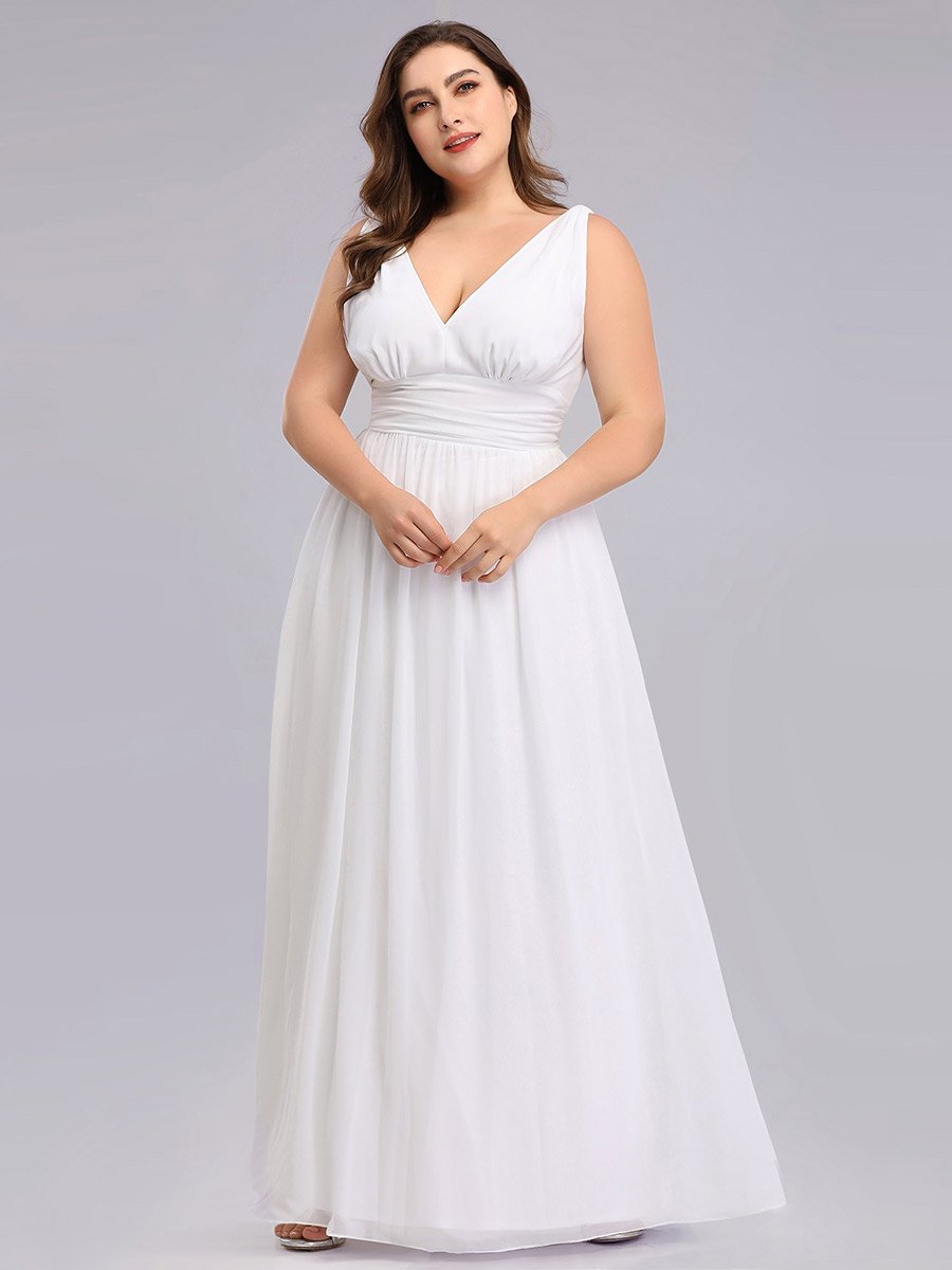 Double V-Neck Maxi Long Wholesale Plus Size Evening Dresses
