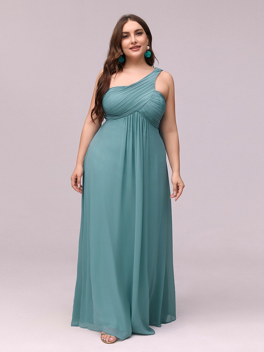 One Shoulder Chiffon Ruffles Plus Size Long Evening Dresses
