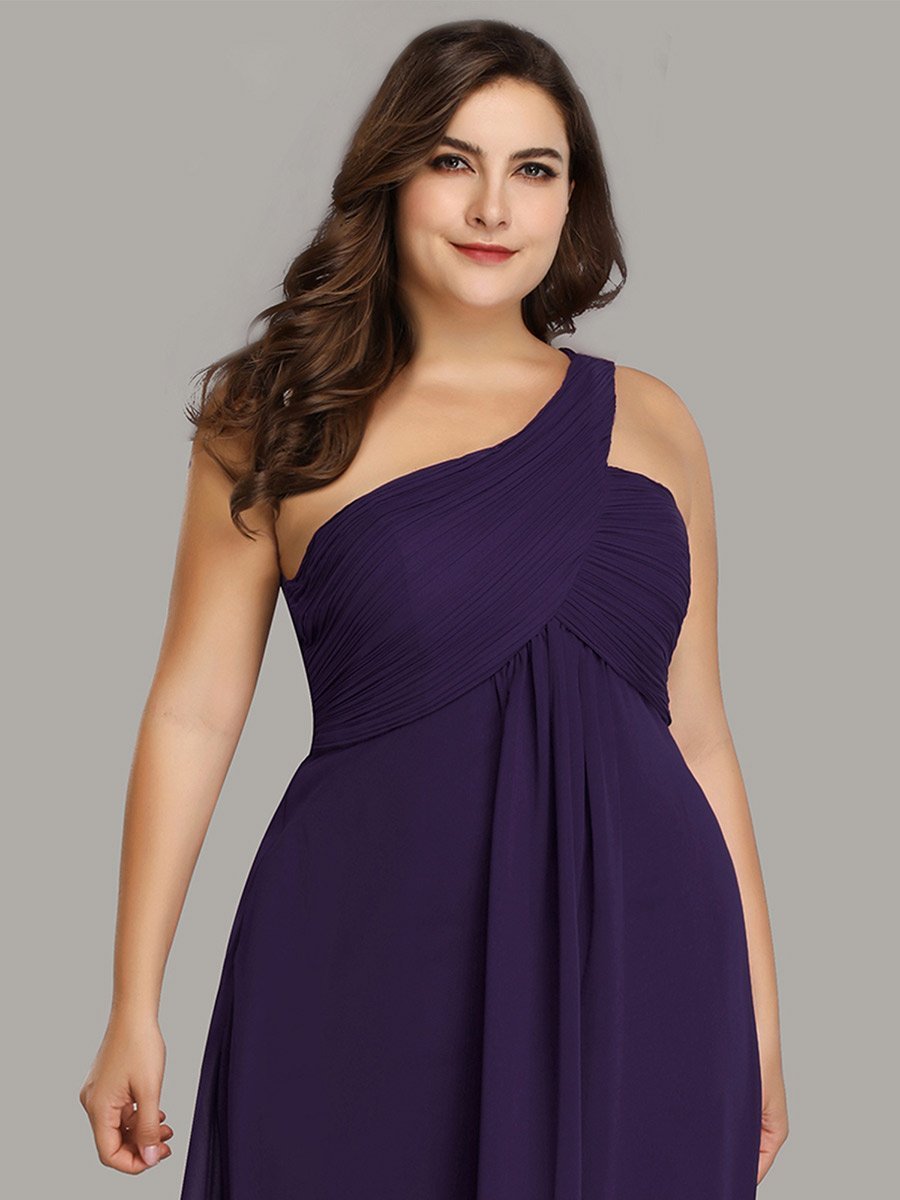 One Shoulder Chiffon Ruffles Plus Size Long Evening Dresses