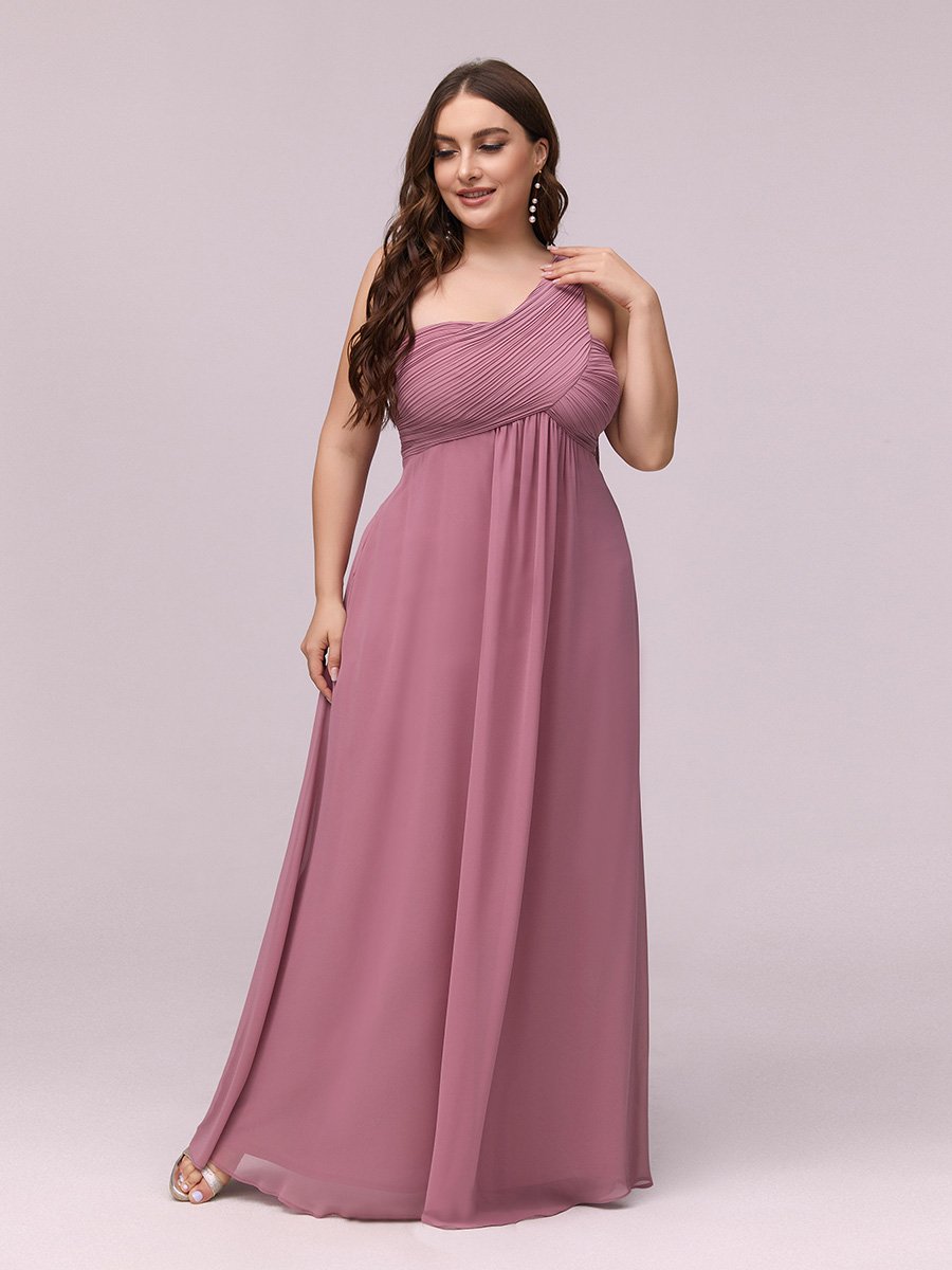 One Shoulder Chiffon Ruffles Plus Size Long Evening Dresses