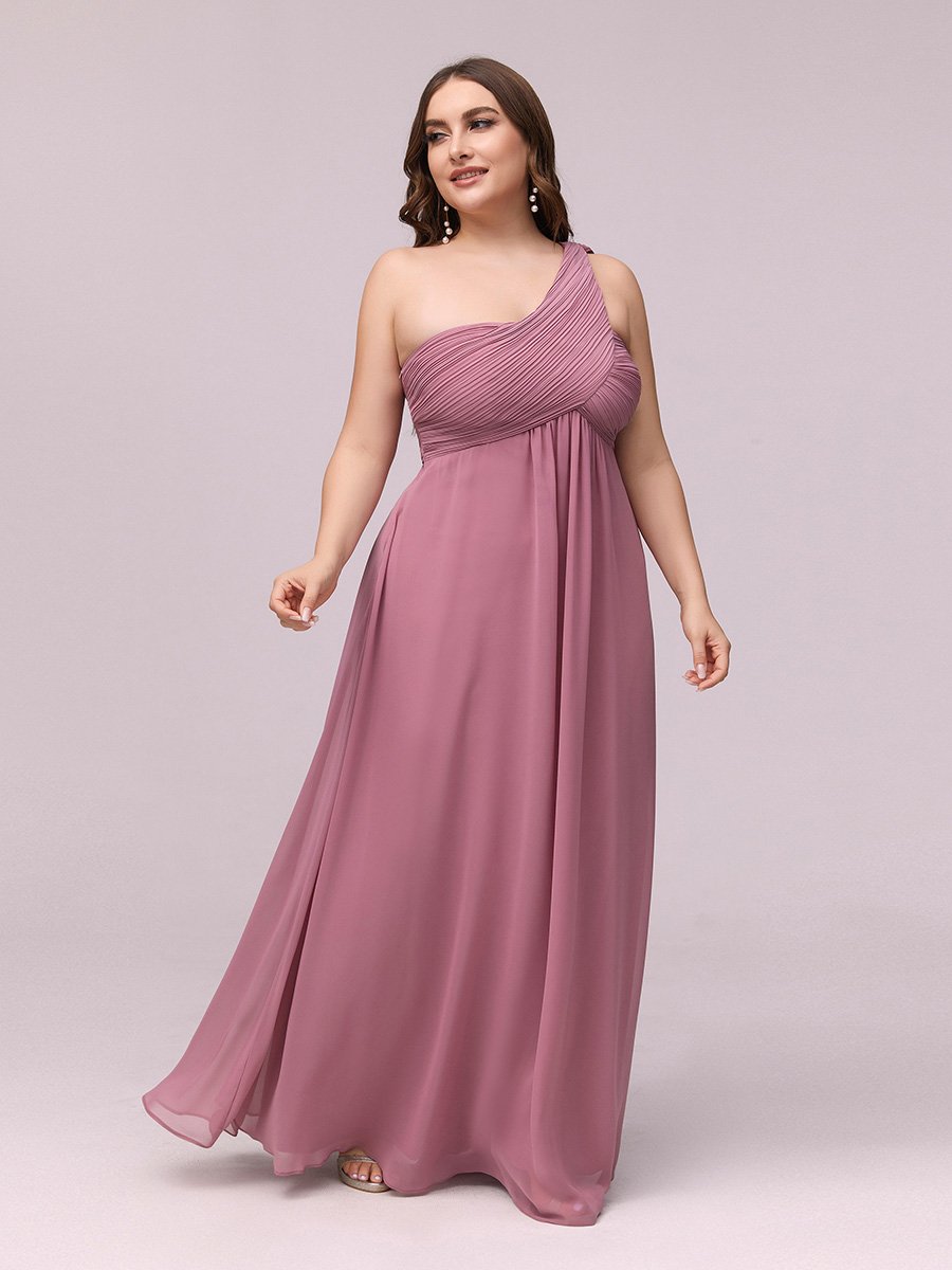 One Shoulder Chiffon Ruffles Plus Size Long Evening Dresses