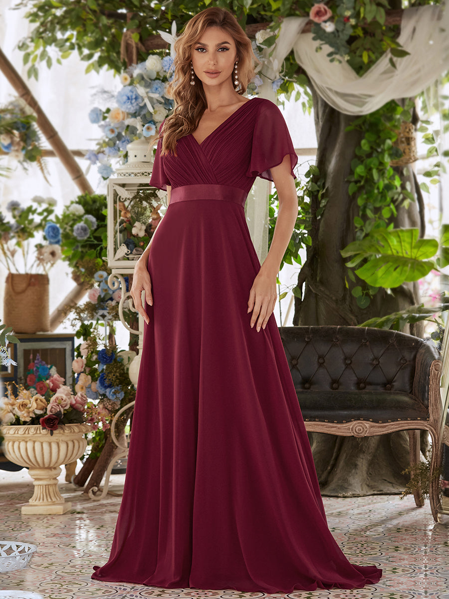 Color=Burgundy | glamorous-double-v-neck-ruffles-padded-wholesale-evening-dresses-ep09890-2-Burgundy 1