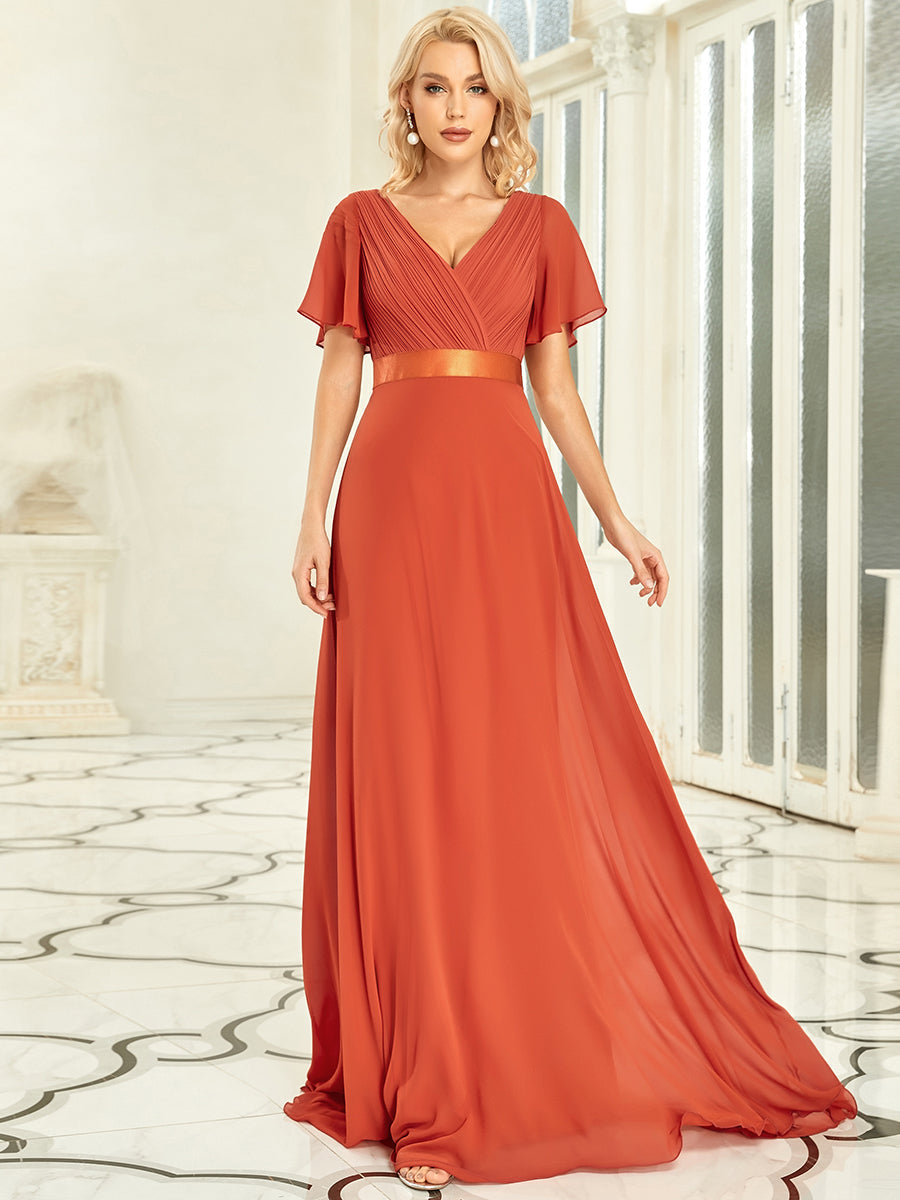 Glamorous Pretty Double V-Neck Ruffles Padded Wholesale Evening Dresses
