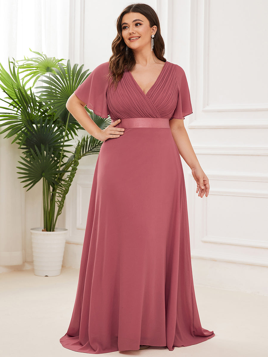 Glamorous Pretty Double V-Neck Ruffles Padded Wholesale Evening Dresses