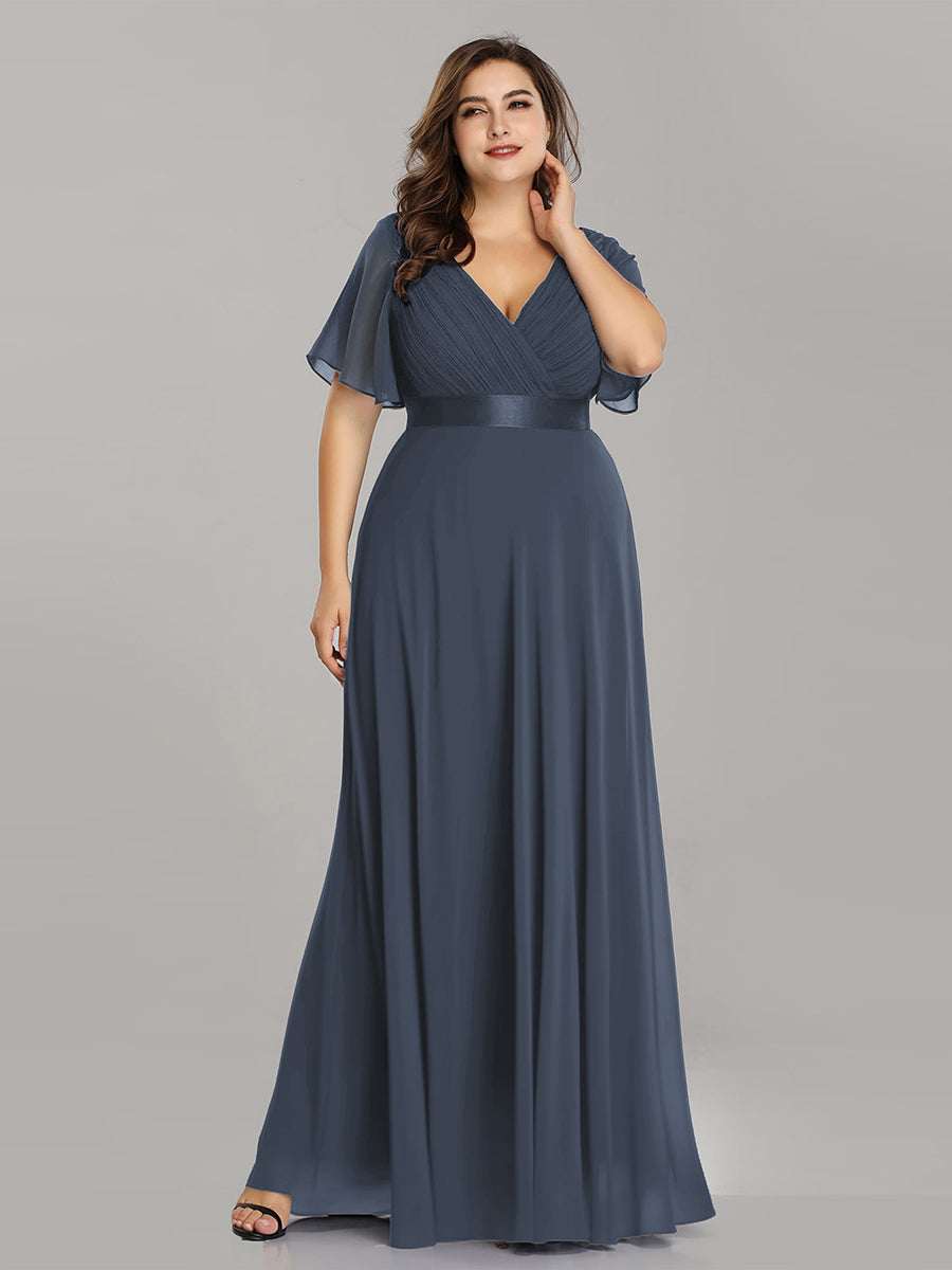 Double V-Neck Ruffles Padded Plus Size Wholesale Evening Dresses