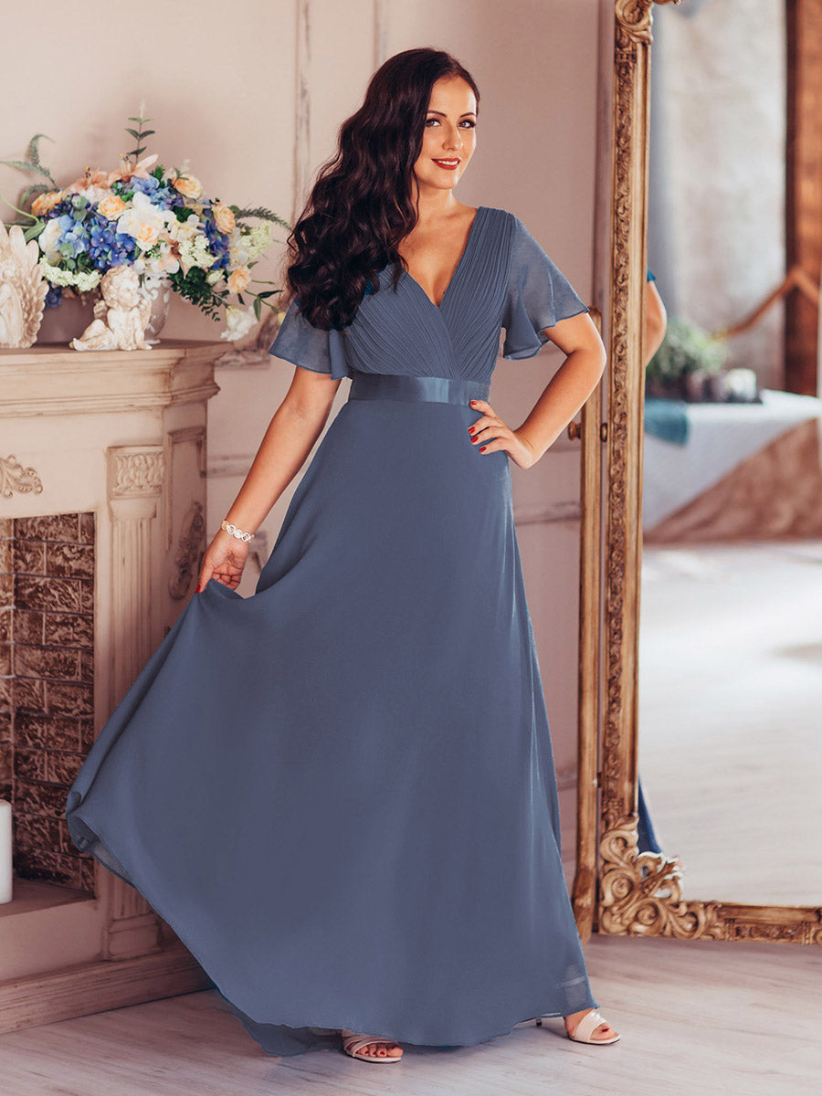 Glamorous Double V-Neck Ruffles Padded Wholesale Evening Dresses