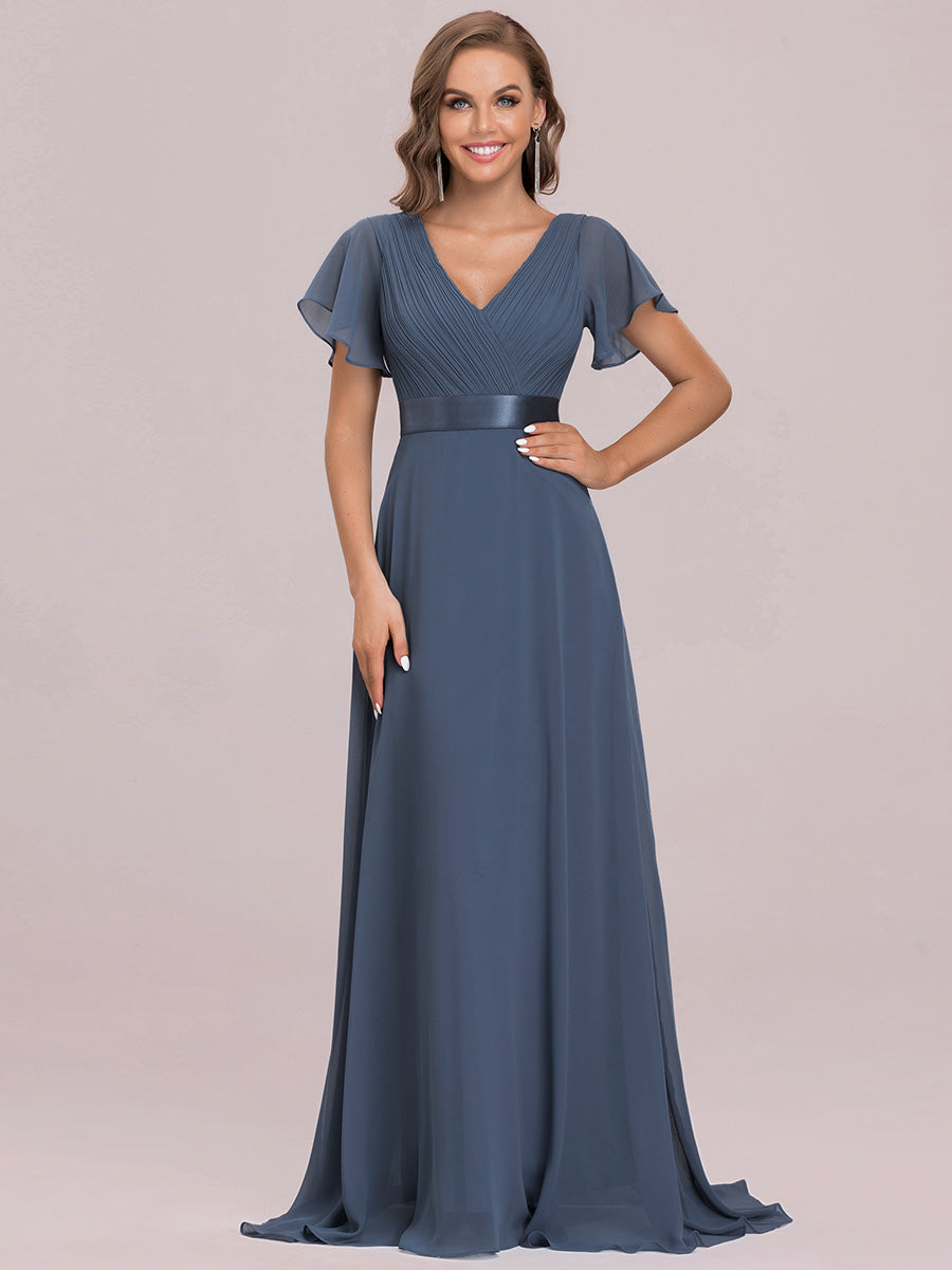 Glamorous Double V-Neck Ruffles Padded Wholesale Evening Dresses