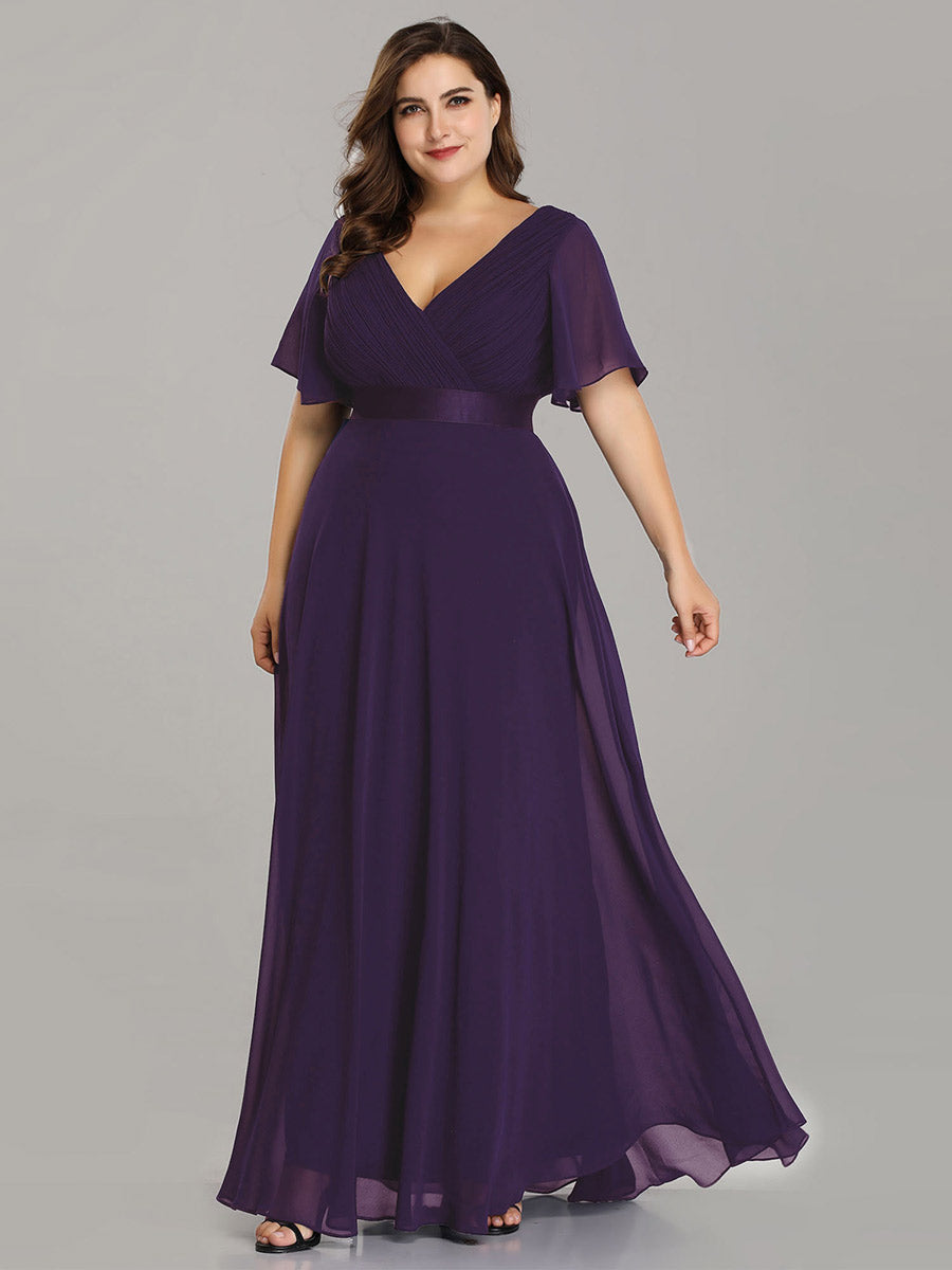 Color=Dark Purple | Glamorous Double V-Neck Ruffles Padded Plus Size Evening Dresses-Dark Purple 1