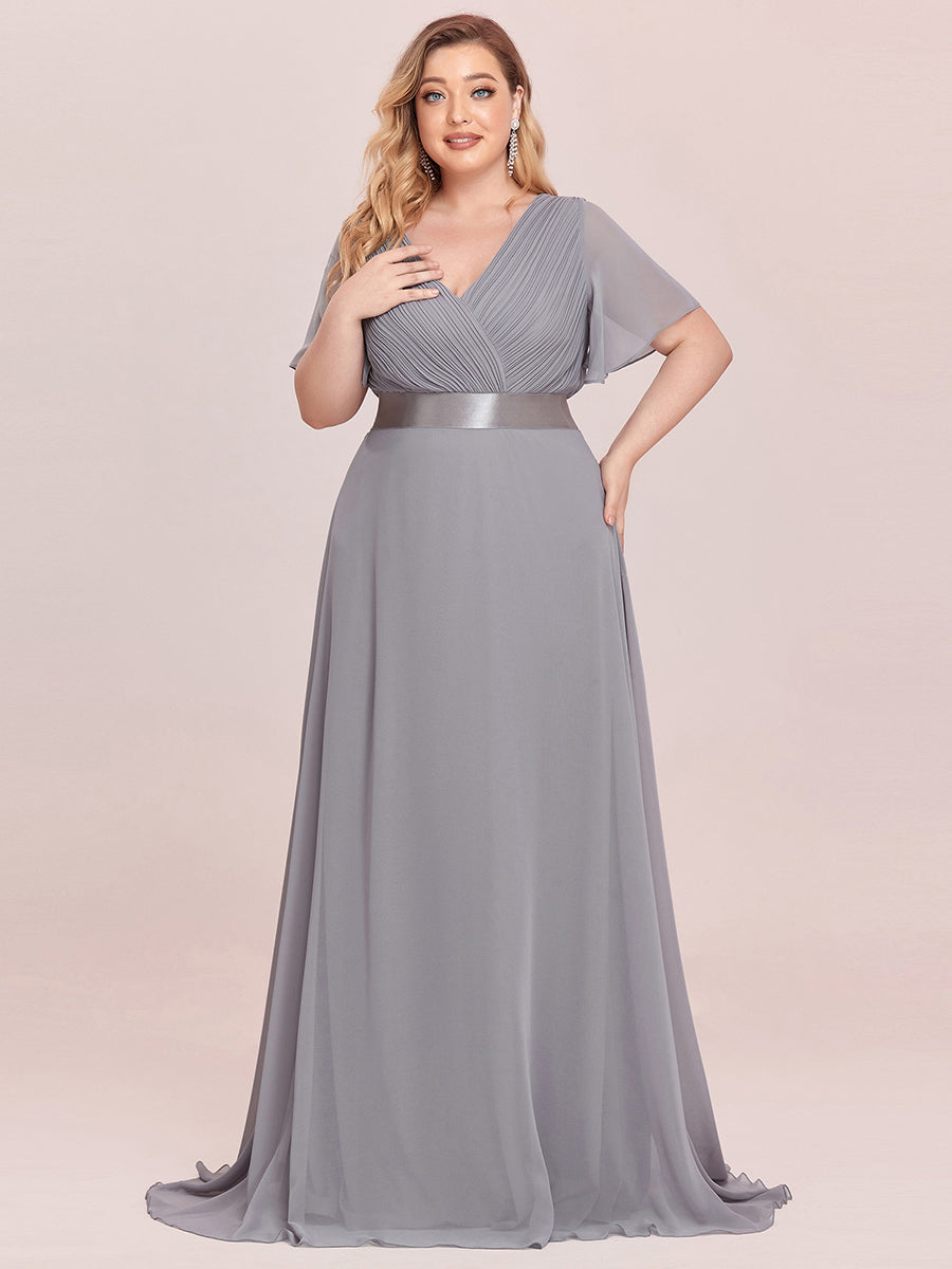 Double V-Neck Ruffles Padded Plus Size Wholesale Evening Dresses